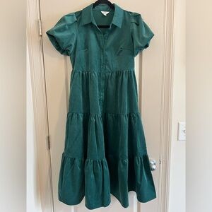 crown & ivy Teal Tiered Button-Front Shirt Dress